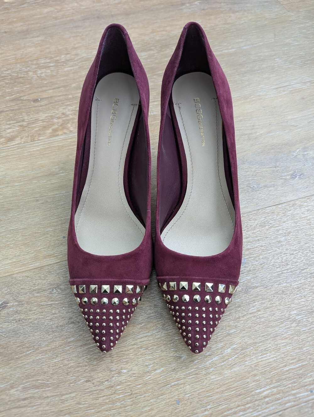 BCBGeneration Burgundy Suede Pointed-Toe Stud Heels